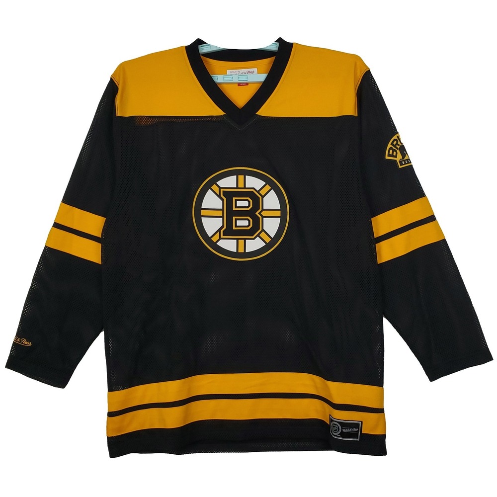 Boston Bruins Mitchell & Ness NHL Large All Mesh Jersey Black Yellow New